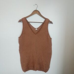 Wishlist 100% Cotton Women's V Neck Sleeveless Top Small Rust Beige Indie Boho